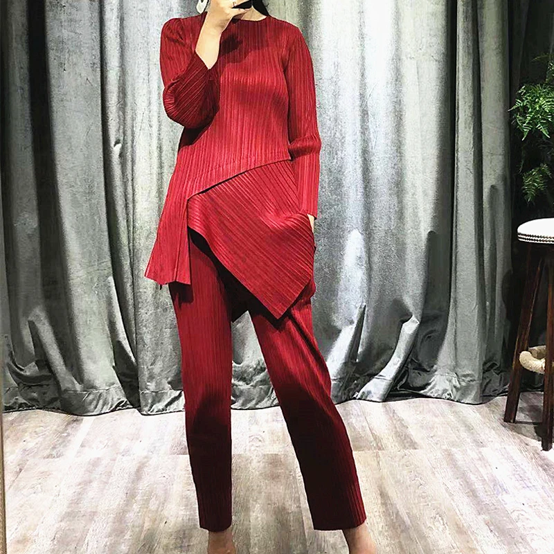 Фото Changpleat 2019 Весенние новые женские комплекты miяка плиссированные Модные