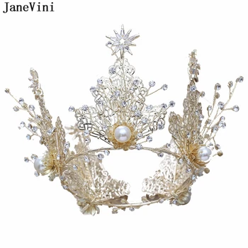 

JaneVini Luxury Crystals Pearls Bridal Crowns Women Jewelry Headband Gold Princess Crowns Brides Tiaras Wedding Hair Accessories