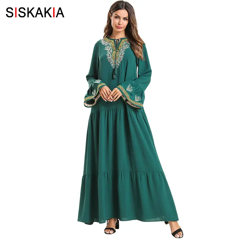 Siskakia Vintage Ethnic Spring Dresses 2019 Elegant Womens Maxi Long Dress Ramadan Flare Long Sleeve Draped Swing Dress Green
Siskakia Vintage Ethnic Spring Dresses 2019 Elegant Womens Maxi Long Dress Ramadan Flare Long Sleeve Draped Swing Dress Green