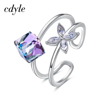 

Cdyle Cube Embellished with crystal Engagement Ring Valentine's Day Gift Inlaid Stone Rings Adjustable