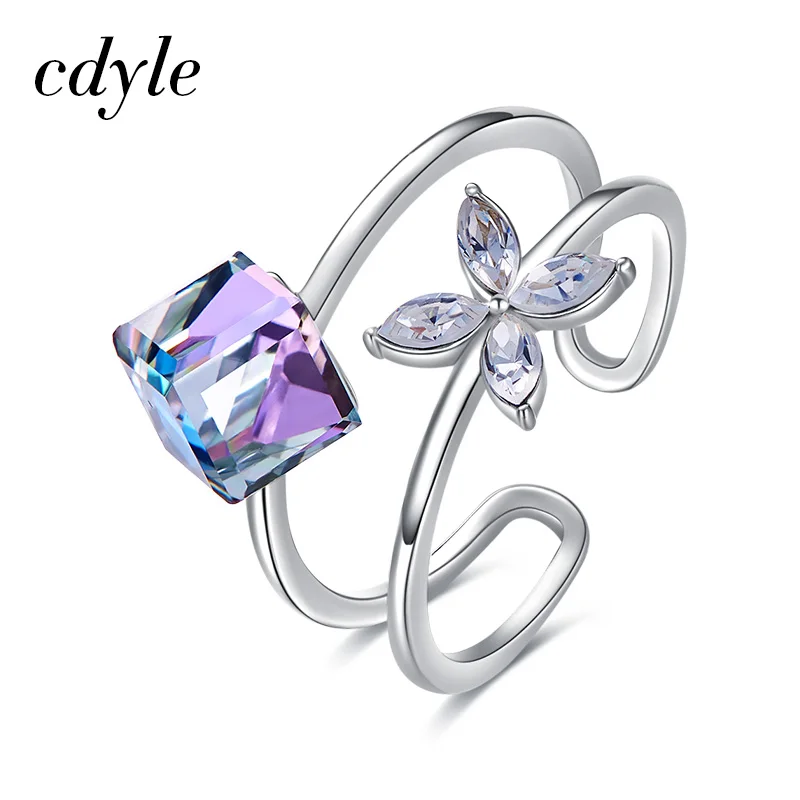 

Cdyle Cube Embellished with crystals from Swarovski Engagement Ring Valentine's Day Gift Inlaid Stone Rings Adjustable
