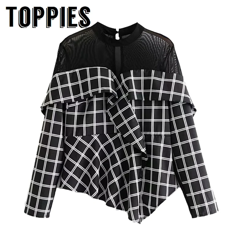 2019 Summer Black Mesh Tops Women Long Sleeve Spliced Plaid T-Shirt Irregular Hem T-Shirt Korean Fashion
2019 Summer Black Mesh Tops Women Long Sleeve Spliced Plaid T-Shirt Irregular Hem T-Shirt Korean Fashion