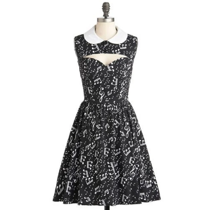 New 2017 Summer Dress Women Musical Notes Print Peter Pan Collar Mini Dress Retro Hollow Out Chest Casual Party Club Dress
New 2017 Summer Dress Women Musical Notes Print Peter Pan Collar Mini Dress Retro Hollow Out Chest Casual Party Club Dress