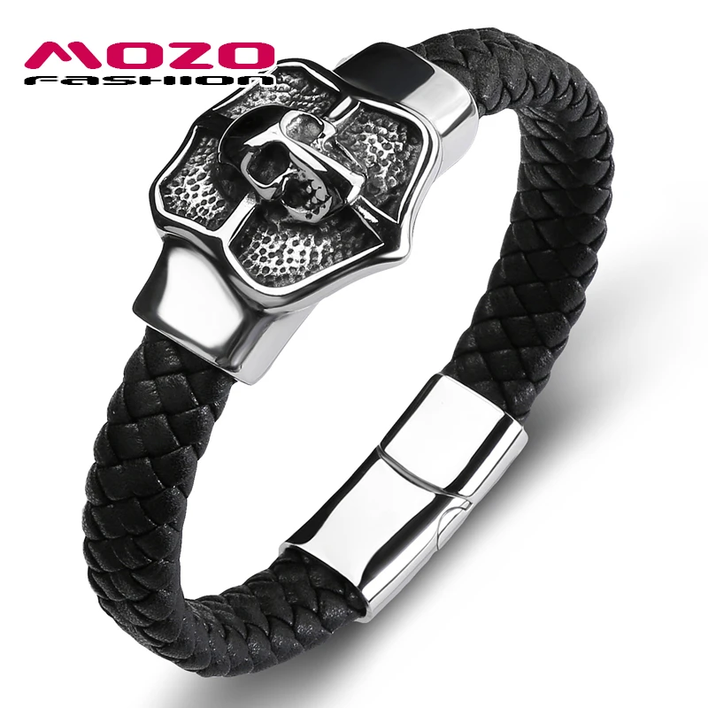 MOZO FASHION Punk Men Bracelet Genuine Leather Skeleton Stainless Steel Devil Bracelet Man Animal beast Skull Cuffs Jewelry 121
MOZO FASHION Punk Men Bracelet Genuine Leather Skeleton Stainless Steel Devil Bracelet Man Animal beast Skull Cuffs Jewelry 121