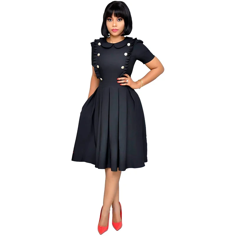 Ruffled Collar Elegant Pleated Dress Women Short Sleeve Double-Breasted Midi Party Dress OL Style Business Work Plus Size Dress
Ruffled Collar Elegant Pleated Dress Women Short Sleeve Double-Breasted Midi Party Dress OL Style Business Work Plus Size Dress