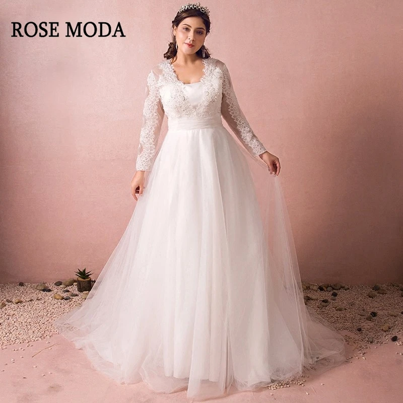 Rose Moda Long Sleeves Plus Size Wedding Dress 2019 Vintage Plus Size Wedding Gowns with Train Real Photos
Rose Moda Long Sleeves Plus Size Wedding Dress 2019 Vintage Plus Size Wedding Gowns with Train Real Photos