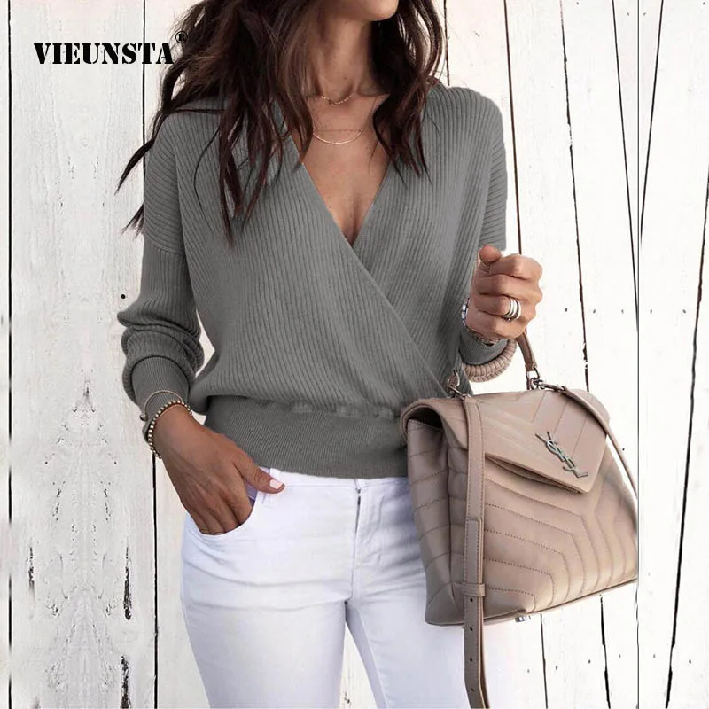 VIEUNSTA Women Sexy Deep V-Neck Long Sleeve Pullovers Autumn Winter Criss-Cross Warm Sweater Knitted Solid Office Femme Tops
VIEUNSTA Women Sexy Deep V-Neck Long Sleeve Pullovers Autumn Winter Criss-Cross Warm Sweater Knitted Solid Office Femme Tops