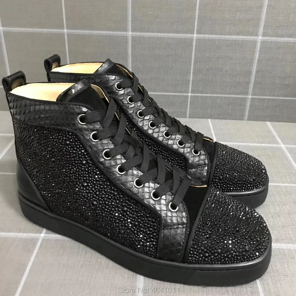 High Cut Leisure shoes cl andgz Lace Up Full Black snake Leather Rhinestone Red bottom For men sports shoe sneakers Flat Loafers
High Cut Leisure shoes cl andgz Lace Up Full Black snake Leather Rhinestone Red bottom For men sports shoe sneakers Flat Loafers