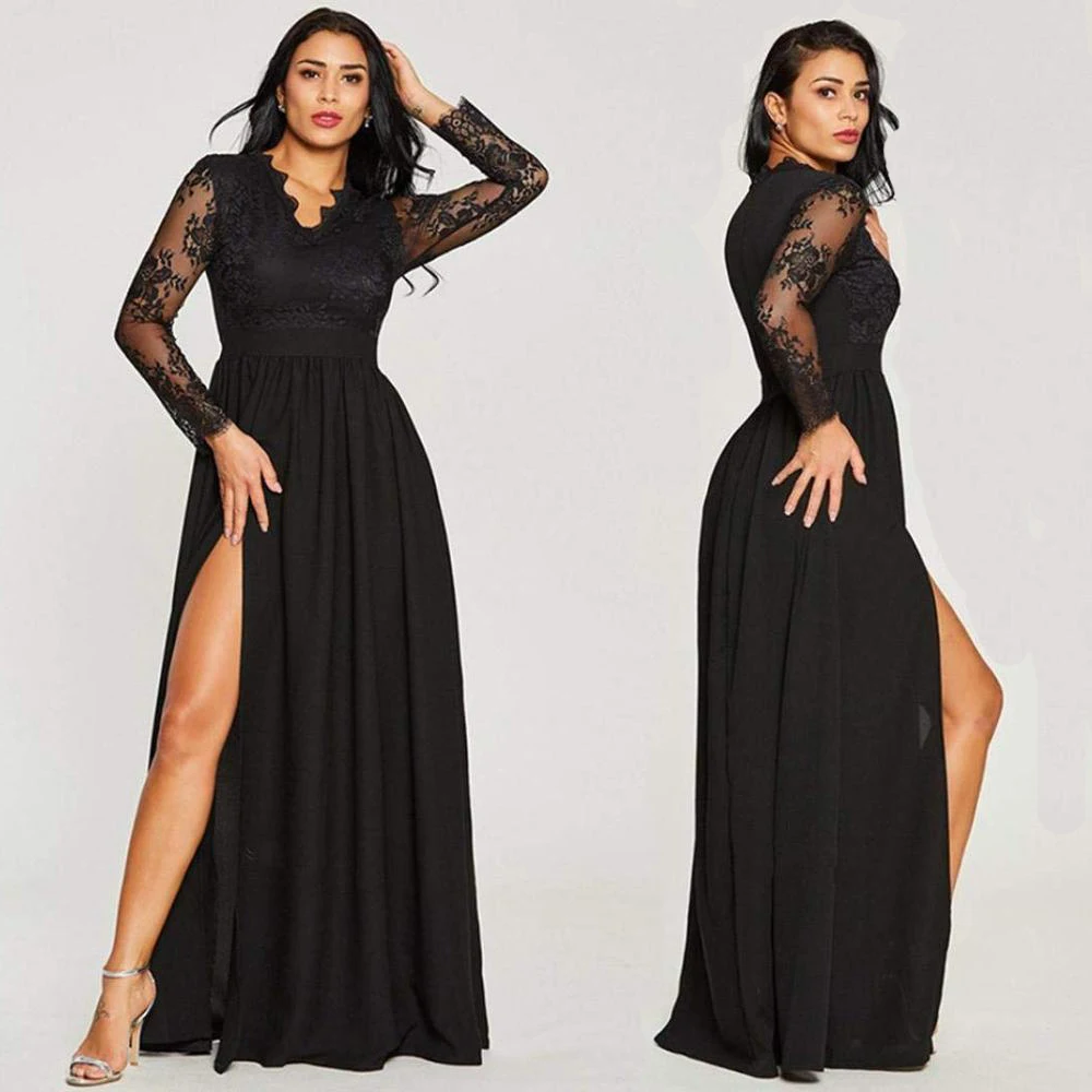 Sexy Long Sleeve Prom Dresses 2019 New Arrival Black V-neck Lace A-line Leg Slit Chiffon Winter Autumn Prom Long Elegant Dresses
Sexy Long Sleeve Prom Dresses 2019 New Arrival Black V-neck Lace A-line Leg Slit Chiffon Winter Autumn Prom Long Elegant Dresses