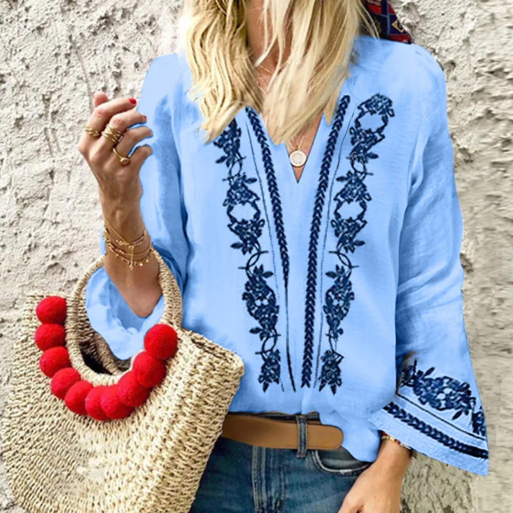 feitong Women Tops Shirt Blouse Pullover Fashion Ladies V-Neck Flare Long Sleeve Bohemia Print Blouse Women Roupas Feminina 2019
feitong Women Tops Shirt Blouse Pullover Fashion Ladies V-Neck Flare Long Sleeve Bohemia Print Blouse Women Roupas Feminina 2019