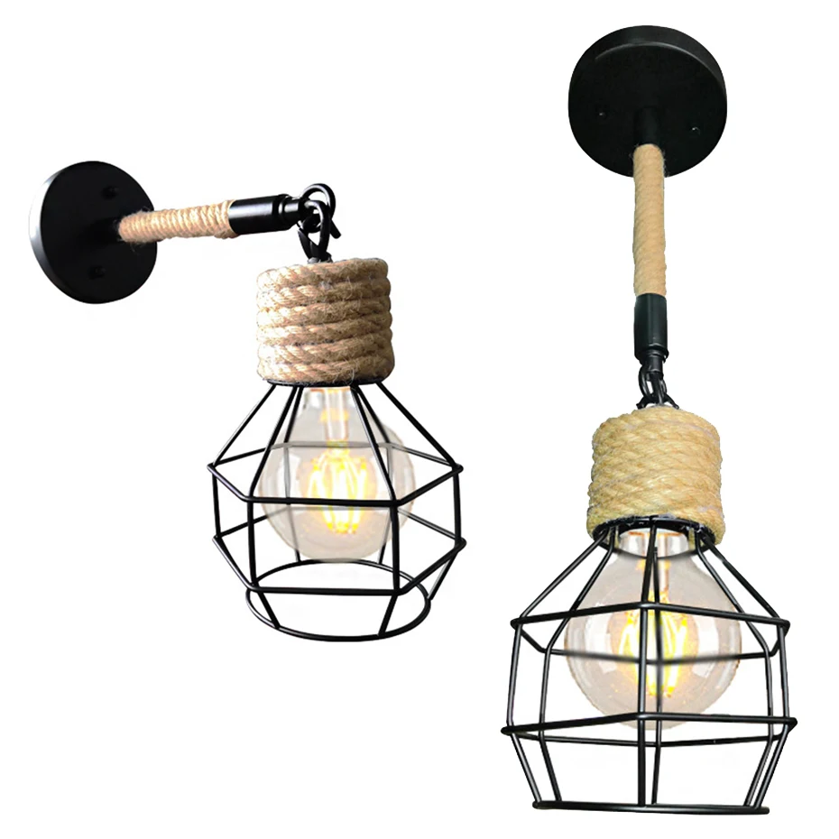Creative hemp rope Birdcage E27 Ceiling light retro iron dual-use wall ceiling lamp for balcony stairs Restaurant bar
Creative hemp rope Birdcage E27 Ceiling light retro iron dual-use wall ceiling lamp for balcony stairs Restaurant bar