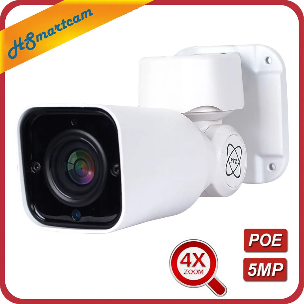 POE 5MP HD Mini PTZ IP Camera Outdoor 4X Optical Zoom H.265 120ft IR Night Vision P2P Onvif Waterproof | Безопасность и защита