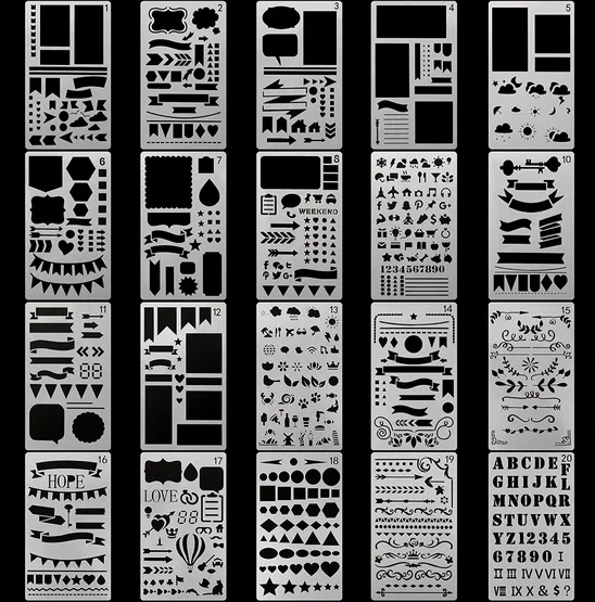 20Pcs/set Bullet Journal Stencil Plastic Stencils Notebook/Diary/Scrapbook Hollow DIY School Stationery Office Supplies
20Pcs/set Bullet Journal Stencil Plastic Stencils Notebook/Diary/Scrapbook Hollow DIY School Stationery Office Supplies