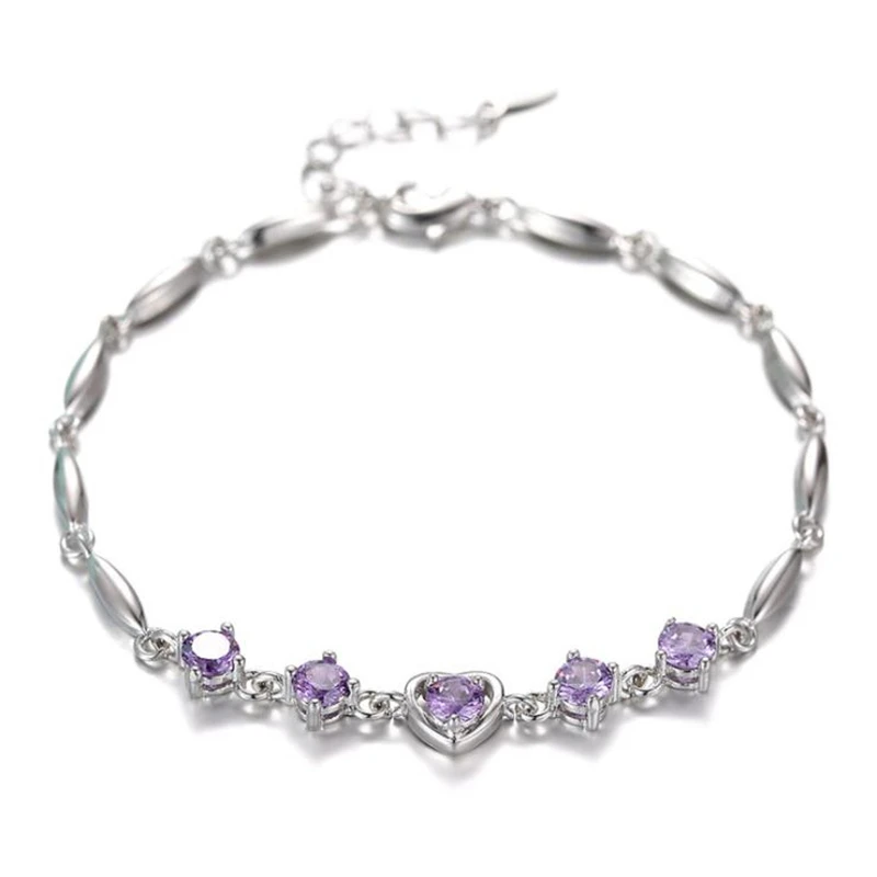 KOFSAC New Charm Purple Crystal Heart Bracelet Bangle Fashion 925 Sterling Silver Bracelets For Women Wedding Jewelry Girl Gift
KOFSAC New Charm Purple Crystal Heart Bracelet Bangle Fashion 925 Sterling Silver Bracelets For Women Wedding Jewelry Girl Gift