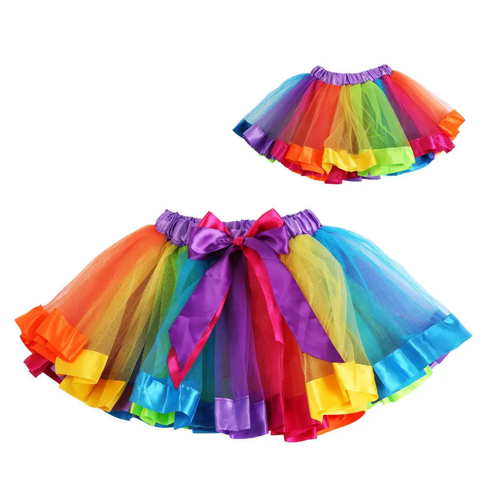 Радужная детская разноцветная юбка пачка ручной работы для девочек фатиновая