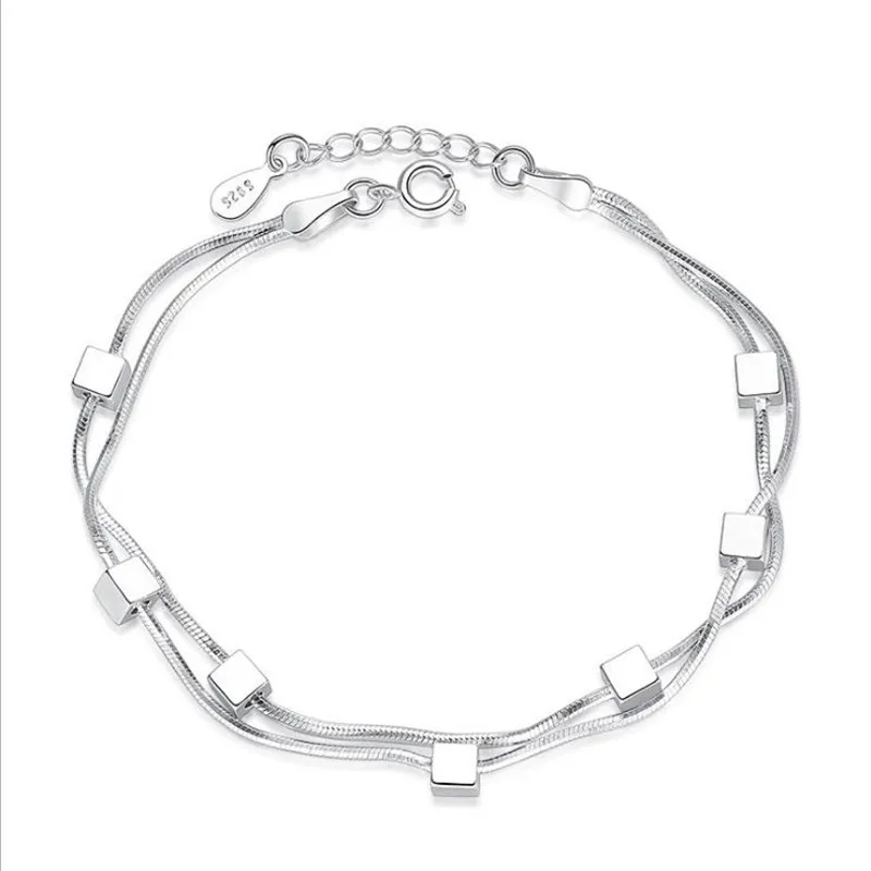 KOFSAC 2018 New Fashion Squares Star Double Chain Bracelet Charm 925 Sterling silve Bracelets For Women Girl Party Jewelry Gifts
KOFSAC 2018 New Fashion Squares Star Double Chain Bracelet Charm 925 Sterling silve Bracelets For Women Girl Party Jewelry Gifts