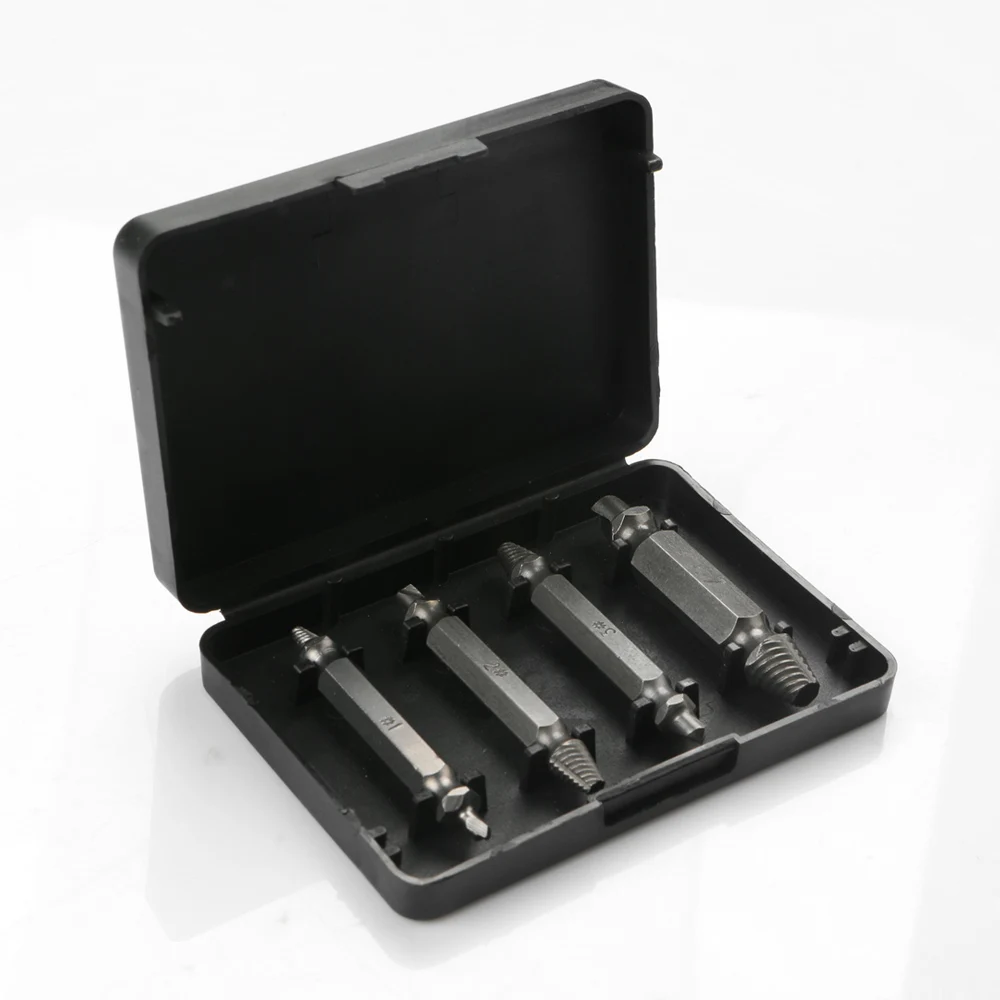 4pcs Damaged Screw Extractor Drill Bits Guide Set Broken Speed Out Easy out Bolt Stud Stripped Screw Remover Tool
4pcs Damaged Screw Extractor Drill Bits Guide Set Broken Speed Out Easy out Bolt Stud Stripped Screw Remover Tool