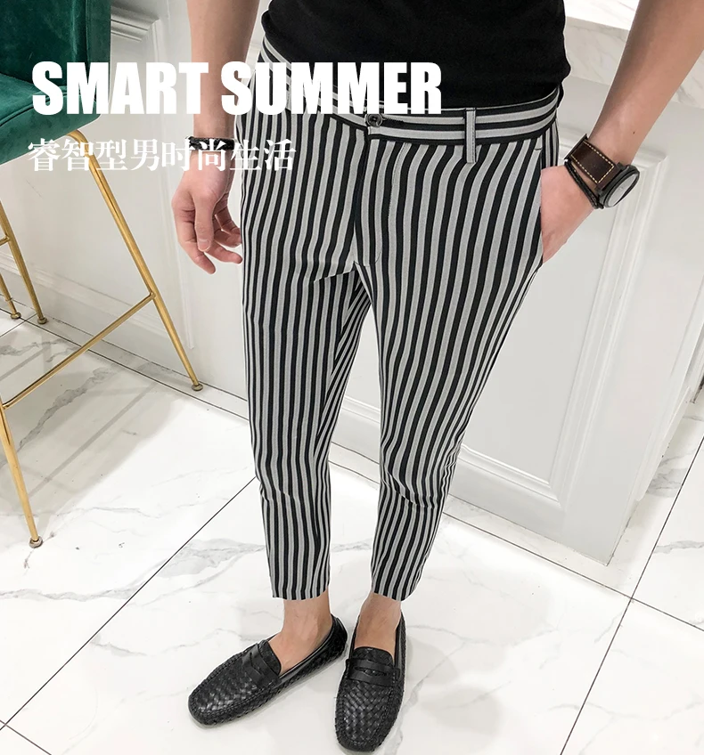 Pantalones Homme Black and White Stripe Pants Mens Casual Pants 2019