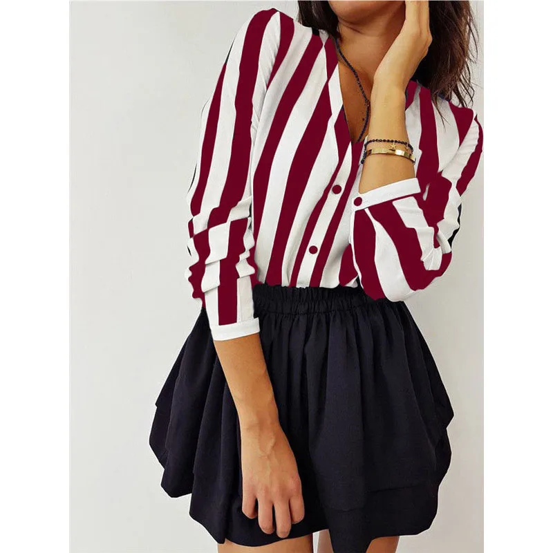 New Womens Long Sleeve V-Neck Striped Shirt Tops Ladies Autumn Casual Office Shirt Women Blouse
New Womens Long Sleeve V-Neck Striped Shirt Tops Ladies Autumn Casual Office Shirt Women Blouse