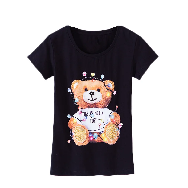 New Summer Women Summer High Street Fashion Beading Letter Printing Cute T Shirt Tops Female Animal Bear Printed Shirts Handmade
New Summer Women Summer High Street Fashion Beading Letter Printing Cute T Shirt Tops Female Animal Bear Printed Shirts Handmade