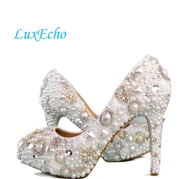 Handmade white pearl woman wedding shoes crystal shoes high heel bridal shoes round toe up heel pumps Plus Big size
Handmade white pearl woman wedding shoes crystal shoes high heel bridal shoes round toe up heel pumps Plus Big size