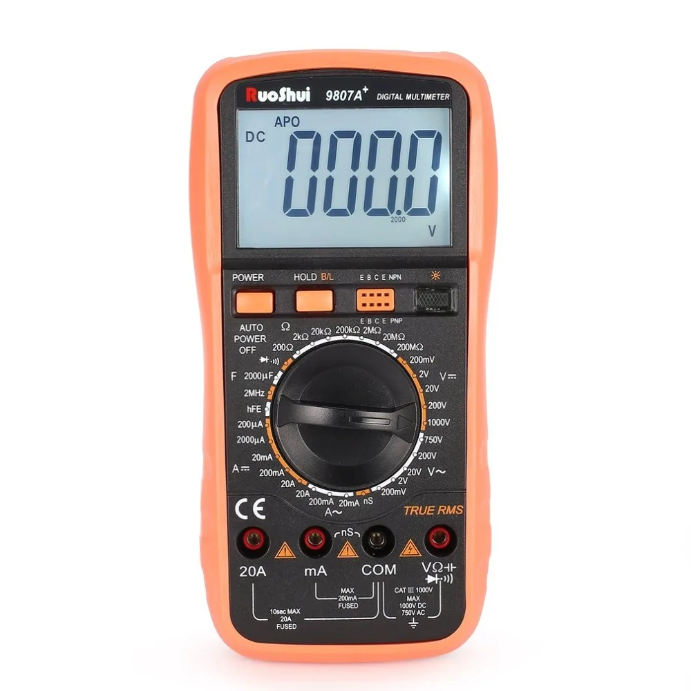 RuoShui 9807A+ Digital Multimeter 19999 Counts True RMS AC/DC Volt Amp Ohm Capacitance Frequency Diode hFE Continuity Tester
RuoShui 9807A+ Digital Multimeter 19999 Counts True RMS AC/DC Volt Amp Ohm Capacitance Frequency Diode hFE Continuity Tester