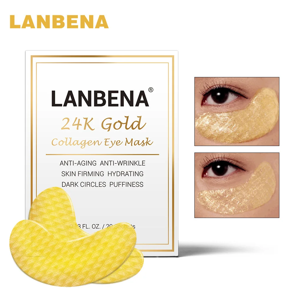 

LANBENA 24K Gold Eye Mask Collagen Sleep Mask Anti-Aging Wrinkle Skin Firming Dark Circles Puffiness 40PCS/20Pair Eye Patch