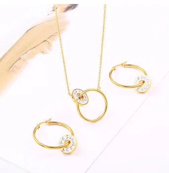 Fashion Stainless Steel Crystal Round Circle Jewelry Sets Gold Color Wedding Round Necklace hoop Earrings Women Gift
Fashion Stainless Steel Crystal Round Circle Jewelry Sets Gold Color Wedding Round Necklace hoop Earrings Women Gift