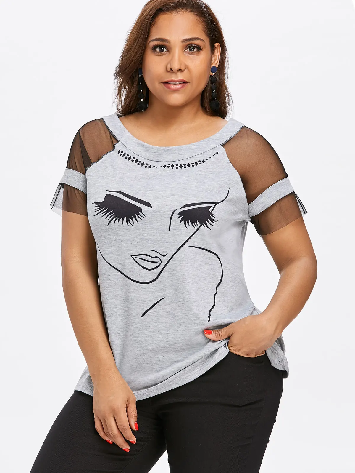 Wipalo Plus Size 5XL Mesh Panel Girl Face T-Shirt Summer O Neck Short Sleeve Women T Shirt Casual Tops Tees 2018 Ladies Clothes
Wipalo Plus Size 5XL Mesh Panel Girl Face T-Shirt Summer O Neck Short Sleeve Women T Shirt Casual Tops Tees 2018 Ladies Clothes