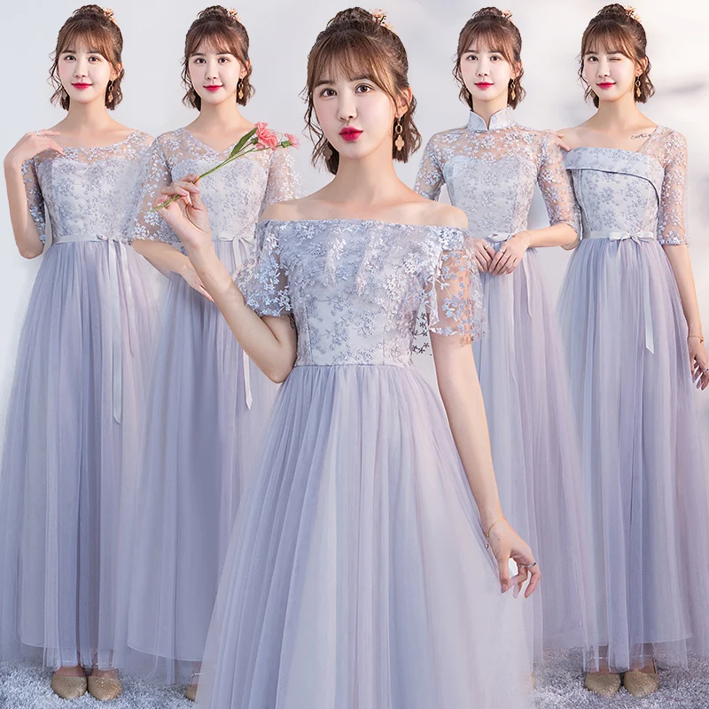 Pink/Champagne/Grey Color Tulle Lace Long A Line Women's Bridesmaid Dresses Cheap Wholesale Half Sleeve Ladies Party Dresses
Pink/Champagne/Grey Color Tulle Lace Long A Line Women's Bridesmaid Dresses Cheap Wholesale Half Sleeve Ladies Party Dresses