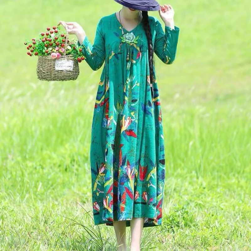 Ethnic Floral Print Embroidery Long Dress Women Loose Long sleeve Plus size Dresses Brand quality Cotton Ladies Clothes
Ethnic Floral Print Embroidery Long Dress Women Loose Long sleeve Plus size Dresses Brand quality Cotton Ladies Clothes