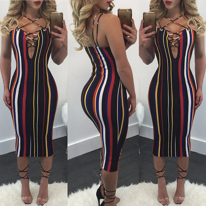 Sexy Club Summer Women V neck Bandage Dress Party Striped Slim Fit Bodycon Dress Striped Lace Up Dresses robe femme ete 2019
Sexy Club Summer Women V neck Bandage Dress Party Striped Slim Fit Bodycon Dress Striped Lace Up Dresses robe femme ete 2019