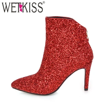 WETKISS 2018 Bling Bling Wedding Shoes Woman Sexy High Heels Ankle Boots Pointed toe Zipper Winter Boots Female Footwear 34-43
WETKISS 2018 Bling Bling Wedding Shoes Woman Sexy High Heels Ankle Boots Pointed toe Zipper Winter Boots Female Footwear 34-43