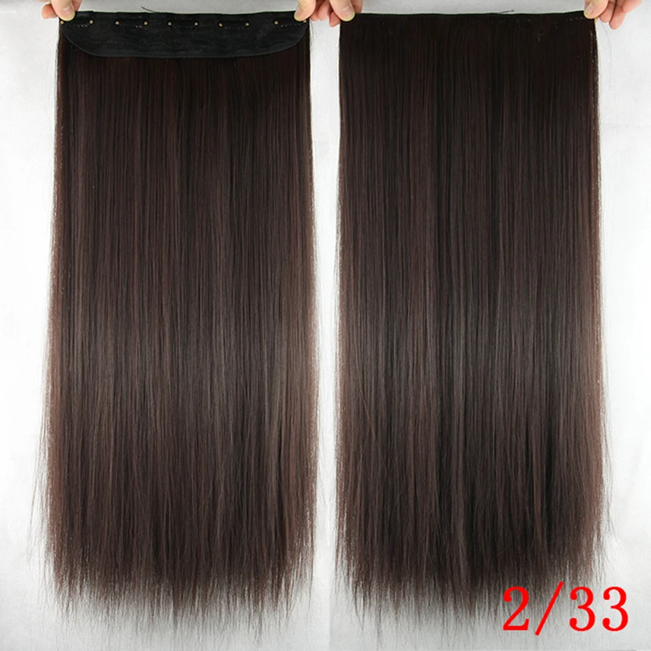 Soowee 60cm Long Straight Women Clip in Hair Extensions Black Brown High Tempreture Synthetic Hair Piece 18