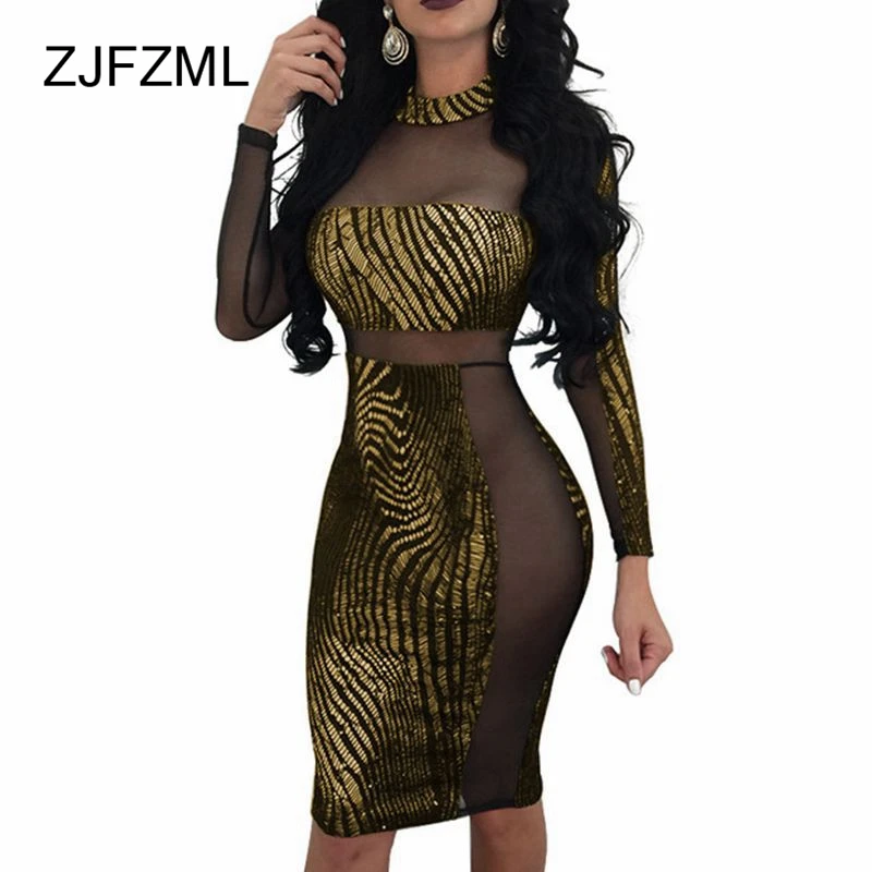 ZJFZML Women Bronzing Bandage Dress Sexy See Through Mesh Mini Dress Party Club Long Sleeve Bodycon Dress Female
ZJFZML Women Bronzing Bandage Dress Sexy See Through Mesh Mini Dress Party Club Long Sleeve Bodycon Dress Female