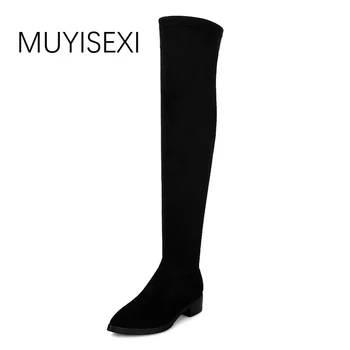 Knee Boots Black Cow Leather+Flock Thigh High Boots Women Pointed Toe Flat Women Thigh Boots Knee High Boots JD01 MUYISEXI
Knee Boots Black Cow Leather+Flock Thigh High Boots Women Pointed Toe Flat Women Thigh Boots Knee High Boots JD01 MUYISEXI