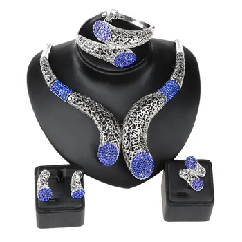 Wedding Party Accessories African Beads Jewelry Sets Blue Rhinestone Silver Plated Bridal Necklace Bangle Earrings Rings Set
Wedding Party Accessories African Beads Jewelry Sets Blue Rhinestone Silver Plated Bridal Necklace Bangle Earrings Rings Set