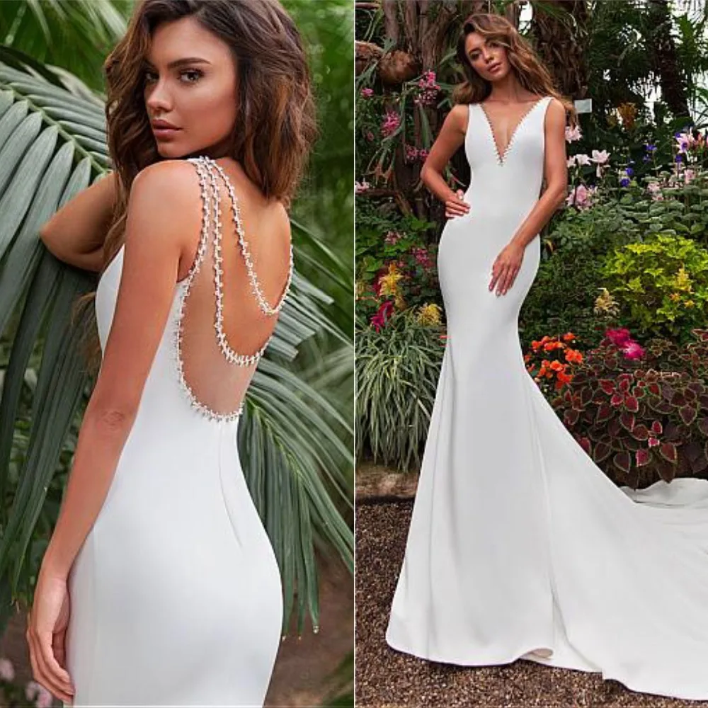 Stunning Tulle & Satin V-neck Neckline Mermaid Wedding Dress With Beadings Illusion Back Court Train Bridal Robe De Mariage
Stunning Tulle & Satin V-neck Neckline Mermaid Wedding Dress With Beadings Illusion Back Court Train Bridal Robe De Mariage