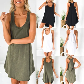 Women Summer Dress One-pieces Solid Color Sleeveless U Collar Casual Dresses 2019 Sundress Beach Women Short Dress robe femme
Women Summer Dress One-pieces Solid Color Sleeveless U Collar Casual Dresses 2019 Sundress Beach Women Short Dress robe femme