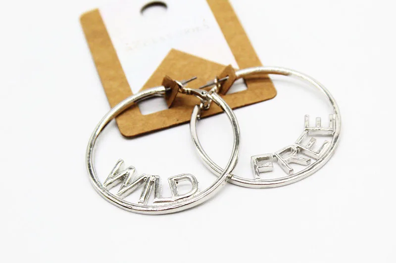 2019 The Letter Wild Free Earrings Silver Color Alloy Circle Personality Hoop Earrings Jewelry For Women Brinco Feminino Gifts
2019 The Letter Wild Free Earrings Silver Color Alloy Circle Personality Hoop Earrings Jewelry For Women Brinco Feminino Gifts
