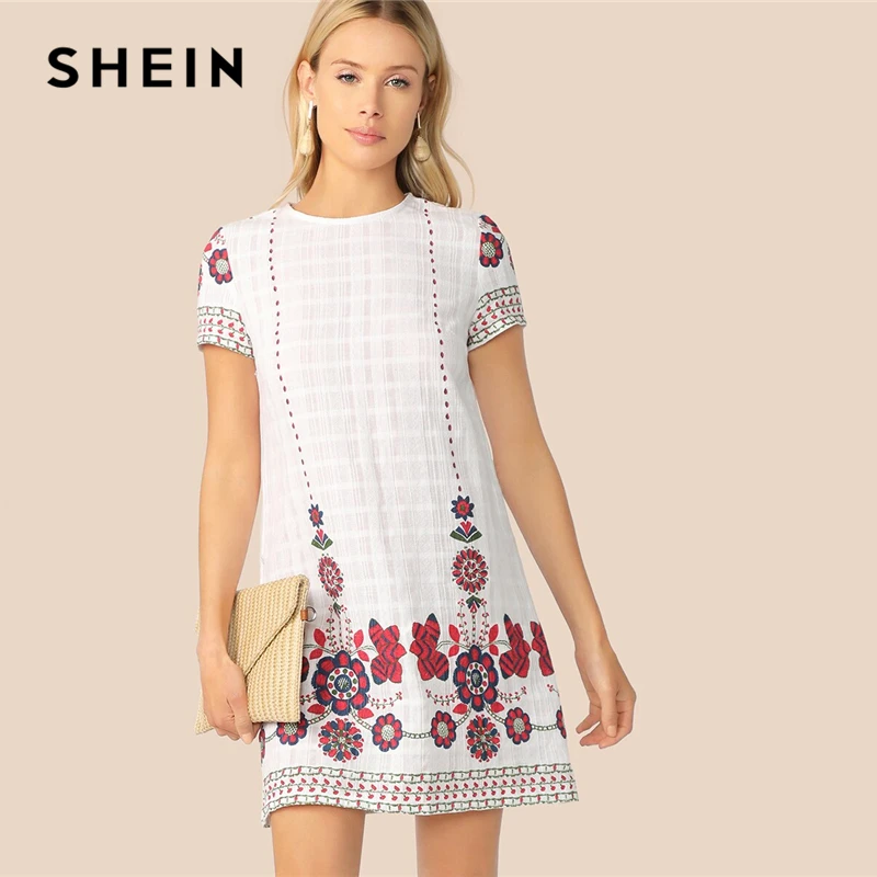 SHEIN Bohemian White Floral Print Textured Tunic Summer Dress Women 2019 O-Neck Zip Back Straight Short Elegant Dresses
SHEIN Bohemian White Floral Print Textured Tunic Summer Dress Women 2019 O-Neck Zip Back Straight Short Elegant Dresses
