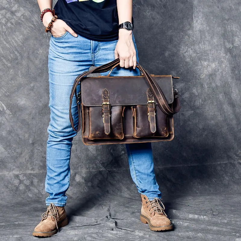 

16 inch Handmade Leather Satchel Tan Briefcase Laptop Portfolio Messenger Man Bag Real Leather Portfolio Attache Business Bag