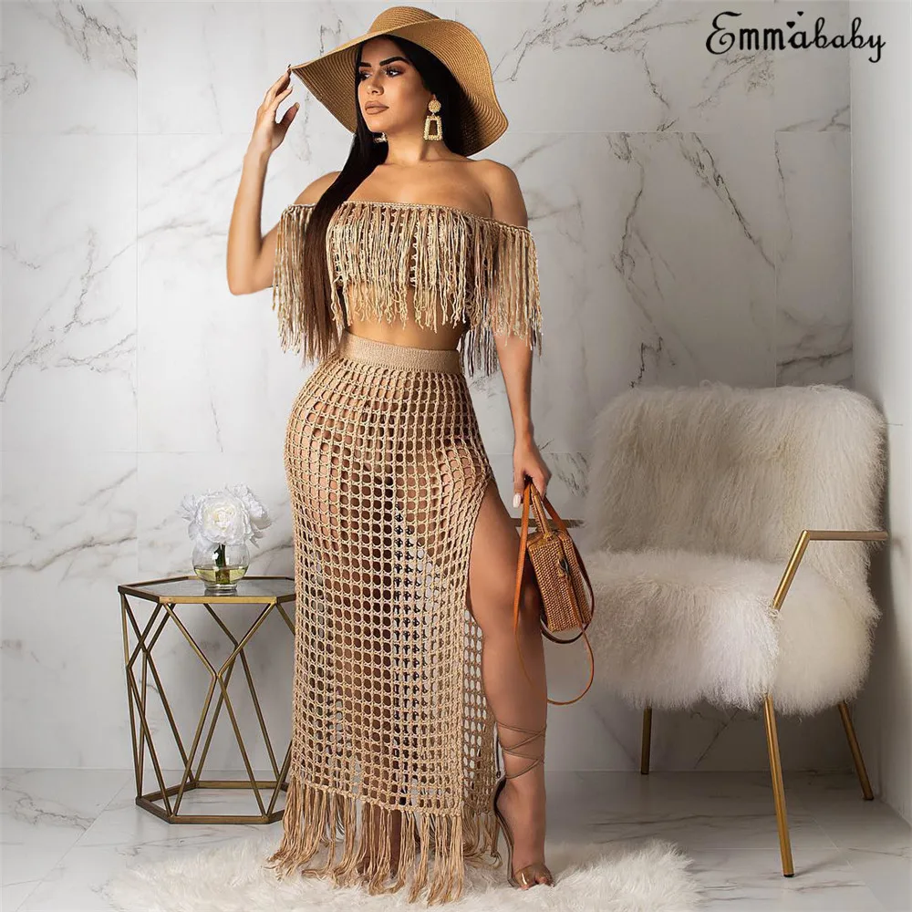 Women Fashion Long Sleeve Boat Neck Tassel Hollow Out Side Slit Beach Dress 2pcs
Women Fashion Long Sleeve Boat Neck Tassel Hollow Out Side Slit Beach Dress 2pcs