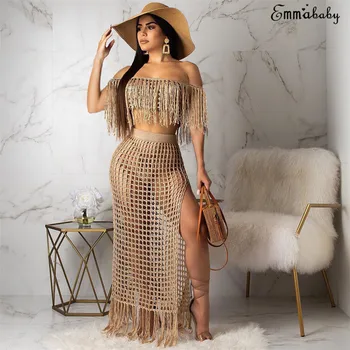 Women Fashion Long Sleeve Boat Neck Tassel Hollow Out Side Slit Beach Dress 2pcs
Women Fashion Long Sleeve Boat Neck Tassel Hollow Out Side Slit Beach Dress 2pcs