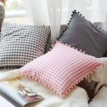 45*45cm 100% cotton pompom solid cushion cover grid pillowcase decorative colorful striped wasit cover for bed plaid pillow case
45*45cm 100% cotton pompom solid cushion cover grid pillowcase decorative colorful striped wasit cover for bed plaid pillow case