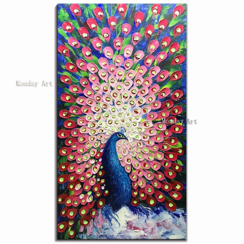 

3D knife animal painting Hand Painted peacock Oil Paintings Modern peacock Pictures on Canvas Wall Art picture for Living Room