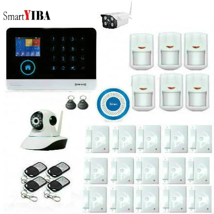 

SmartYIBA 433MHz Wireless SMS Home Security Burglar GSM Alarm System With PIR Detector Door Sensor Fire Smoke Detector Siren Kit