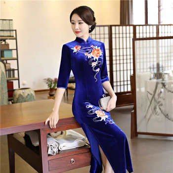 Shanghai Story Blue Long Dress Chinese Women Velvet Mandarin Collar Slim Qipao dress New Cheongsam Dresses Plus Size M - 4XL
Shanghai Story Blue Long Dress Chinese Women Velvet Mandarin Collar Slim Qipao dress New Cheongsam Dresses Plus Size M - 4XL