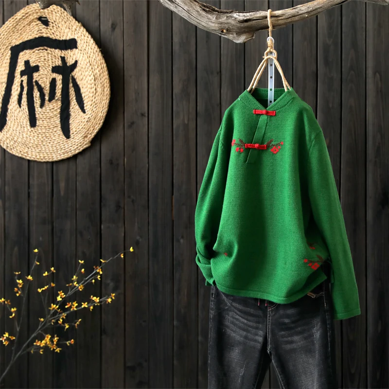 Ethnic Vintage Plate Button Floral Embroidery Green Pullover Women Loose Knitted Sweater National Outwear 2018 Pull Tops
Ethnic Vintage Plate Button Floral Embroidery Green Pullover Women Loose Knitted Sweater National Outwear 2018 Pull Tops