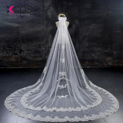 2018 velos de novia 3 Meters 2 layers White Ivory Appliques Sparkling Lace Edge Long Cathedral Wedding Veils with Bow
2018 velos de novia 3 Meters 2 layers White Ivory Appliques Sparkling Lace Edge Long Cathedral Wedding Veils with Bow